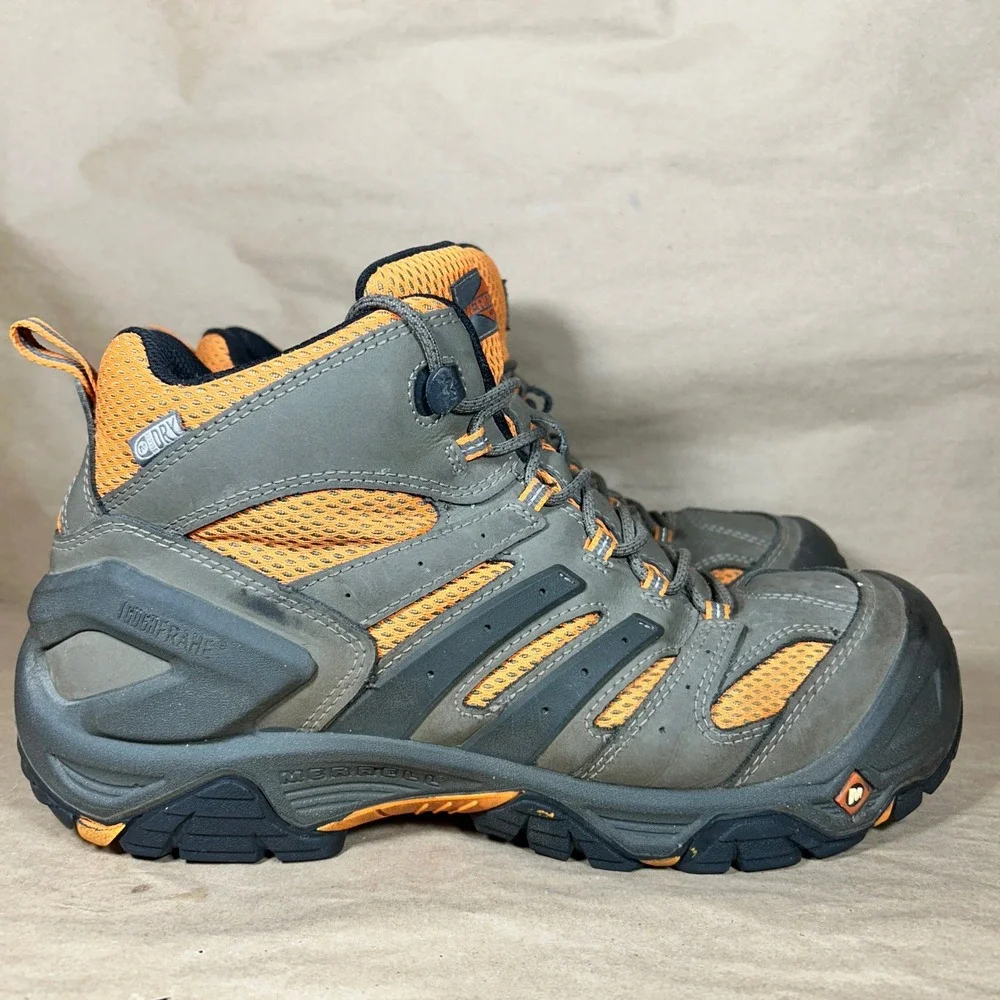 Merrell Moab 2 Mid Work Boots Mens 10.5 Grey Orange Solid Waterproof J35097
